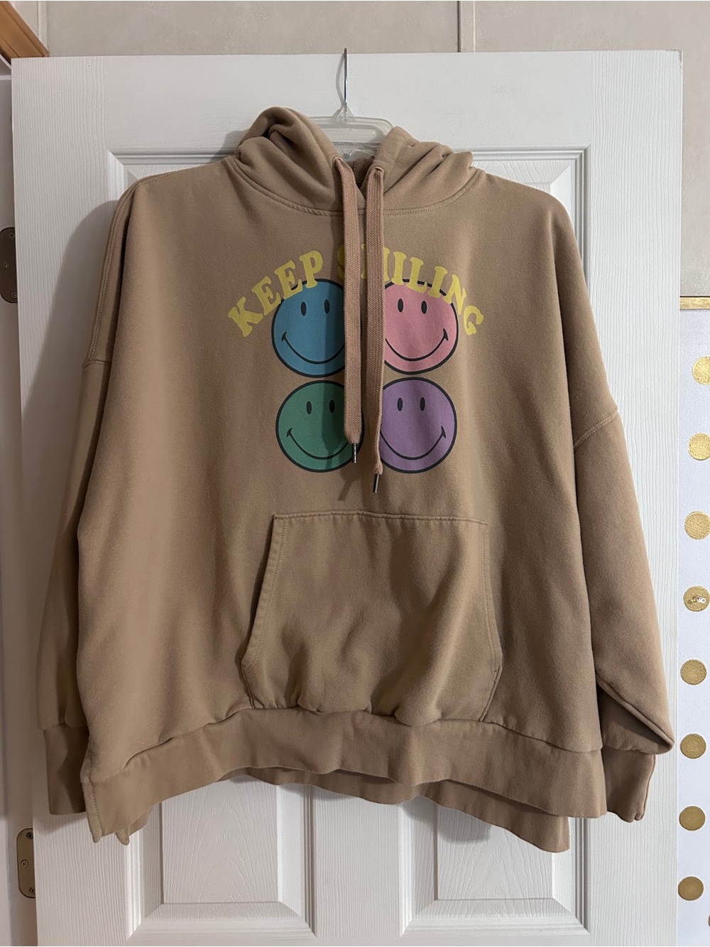 Keep Smiling American Eagle Tan Hoodie Sweatshirt